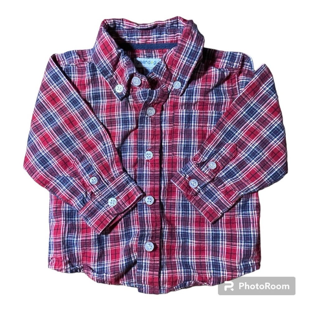 Baby Boy Red/Navy Plaid Shirt Sz 3-6 Mo